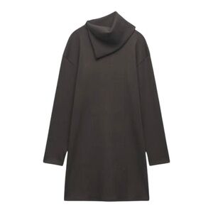 🤎 ZARA Brown Asymmetric Funnel Neck Tunic Dress – Size L | Made in Morocco